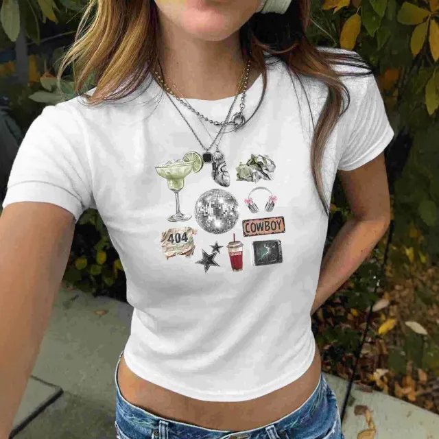 Womens Summer Casual T Shirt With Metal Ball And Letter Print White - Shop at LoveMi