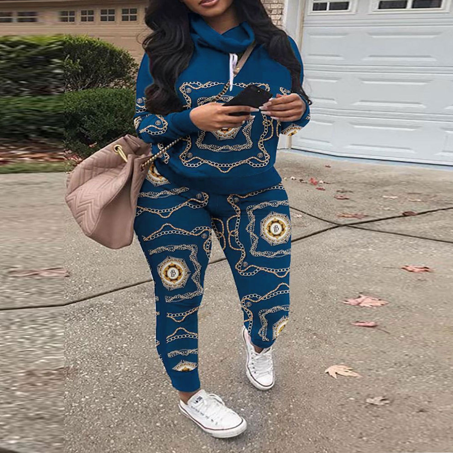 Women's Casual Fashion Printing Sweater Suit