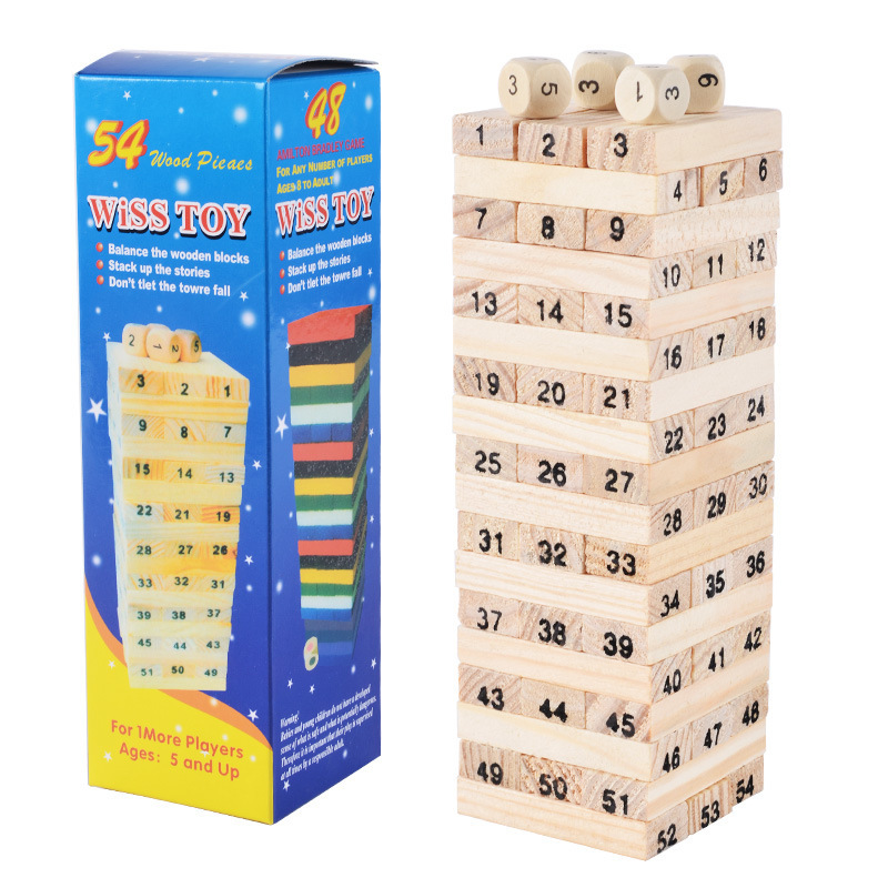 Puzzle éducatif numérique en bois à 54 bûchettes – style D, 48 pièces multicolores