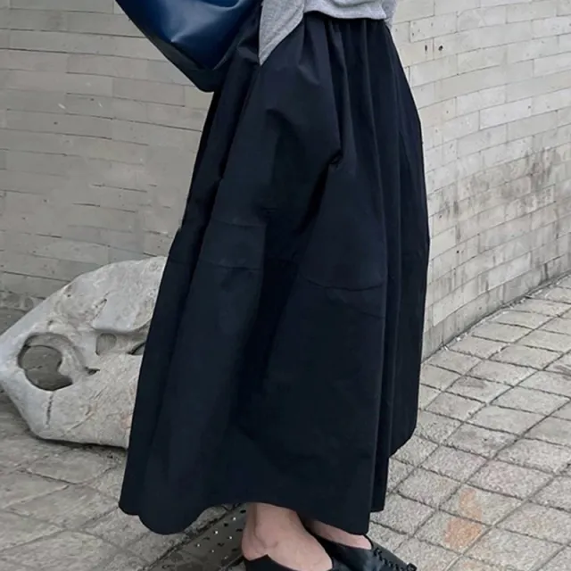 Black Bud Skirt Women's Elastic Waistband Slimming High Waist Mid length Black - Shop at LoveMi