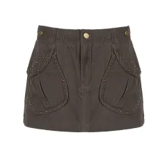 American Retro Rivet Pocket Denim Skirt - Grey - View 1