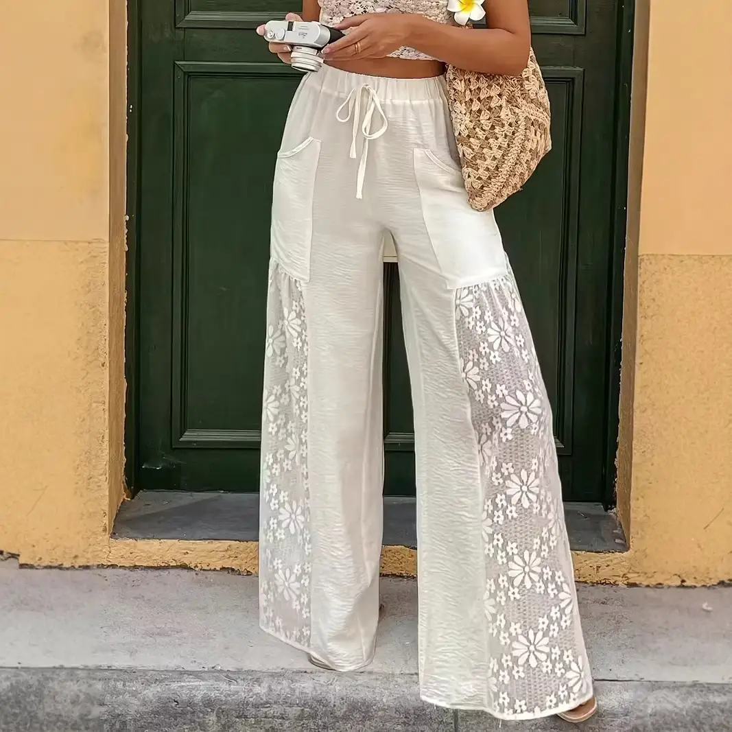 Women's Casual Pants Designer-Look Lace-Patchwork Trousers