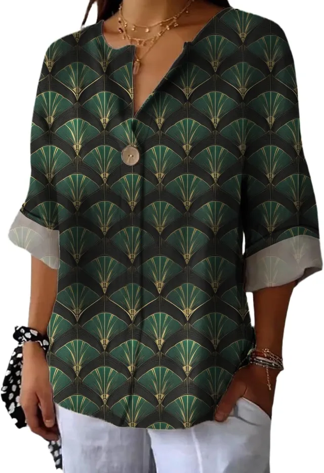 Women's Fashion Personalized Cotton Shirt Casual Top Green - Shop at LoveMi