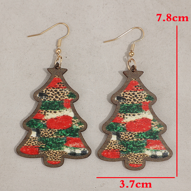 Christmas Series Plaid Striped Bottom Christmas Tree Double-sided Pattern Earrings