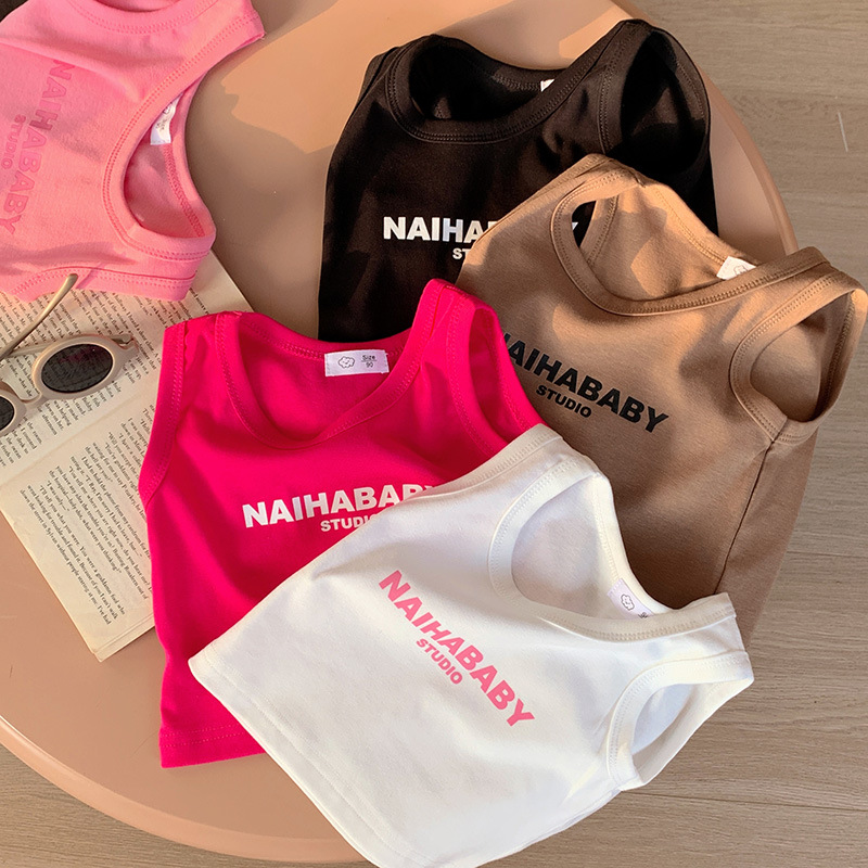 Children's Vest Summer Letters Solid Color O-neck Short Sleeveless Top