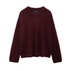 Women's Street Fashion Solid Colour Round Neck Large Profile Sweater - Wine Red - View 1