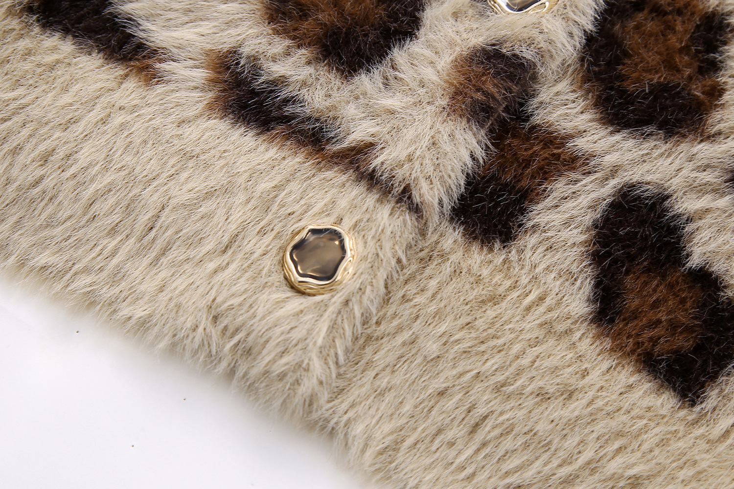 Leisure Animal Pattern Jacquard Artificial Fur Effect Knitted Coat