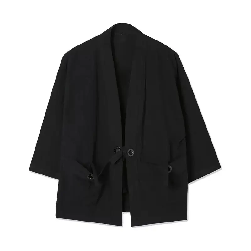 Chinese Style Cotton And Linen Cropped Sleeve Cardigan Baggy Coat Sun Protection Clothing