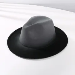 Fashion Gradient Colour Fedora Hat Flat Brim Woolen Felt Hat - Grey Top - View 1