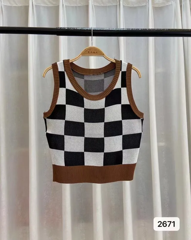 Square Knitted Camisole Women's Clothing Brown - Shop at LoveMi