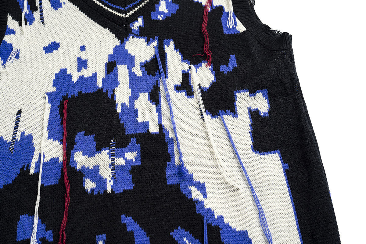 Fried Street Contrast Color Knitted Crocheted Sweater Vest