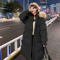 Padded jacket women's medium and long section new winter down padded jacket Korean version loose coat large size thick padded jacket trendy - Black - View 1