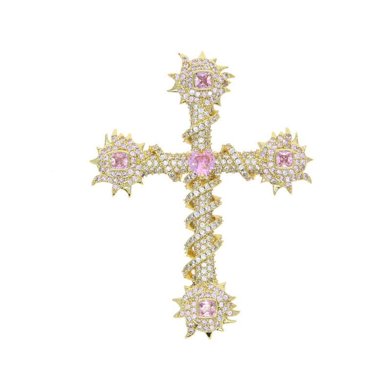 Heart-shaped Cross Zircon Pendant Hip Hop Necklace