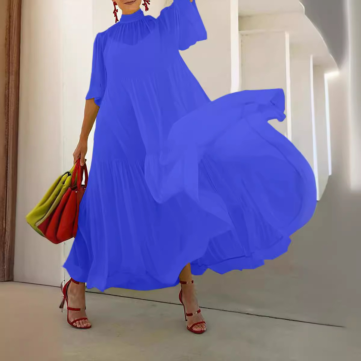 Women's Chiffon Splicing Pullover Short-sleeved Dress