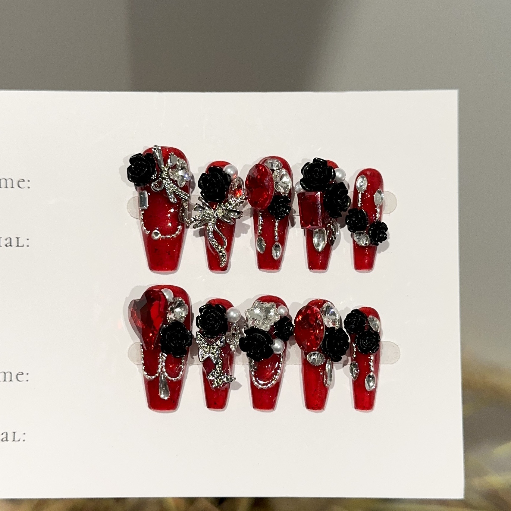 Handmade Wine-red Long Nail Tips For Wearable Nails