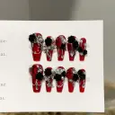 Handmade Wine-red Long Nail Tips For Wearable Nails view 3