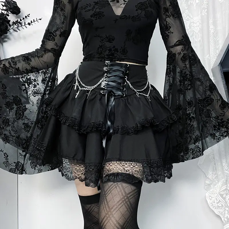 Slim-fit Chain Cross Double-layer Midi Skirt For Women