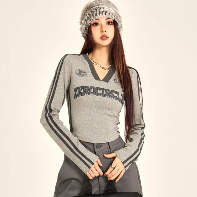 American Vintage Stripe Versatile Casual Long Sleeve Gray - Shop at LoveMi