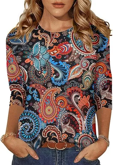 Women's Three quarter Sleeve T shirt Top Floral - Shop at LoveMi