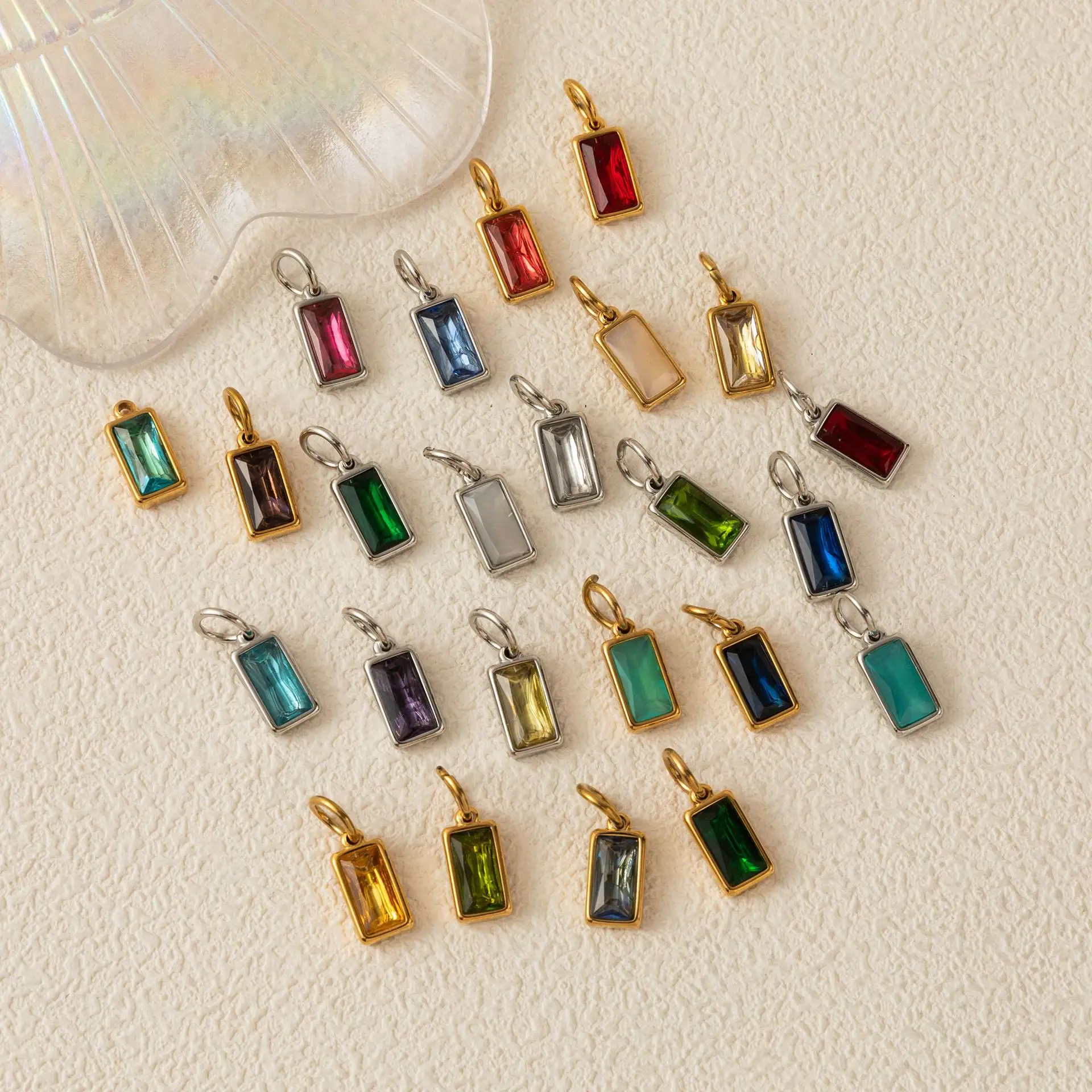12 Birthstone Pendant Round 18K Gold Color