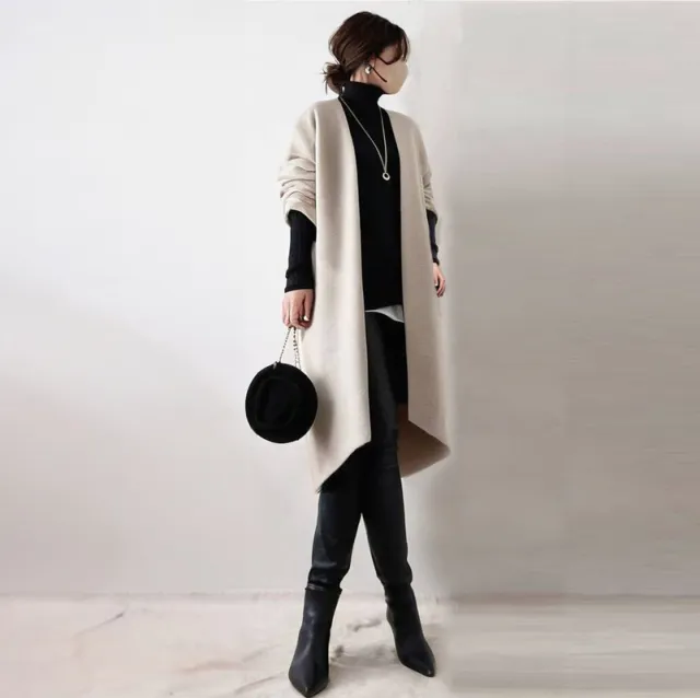 Women's Long Sleeve Mid length Woolen Coat Off White - Shop at LoveMi