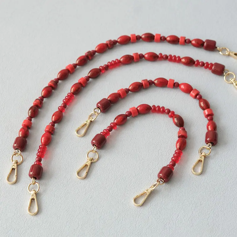 Fashionable Red Beaded Chain Accessory Crossbody Lanyard