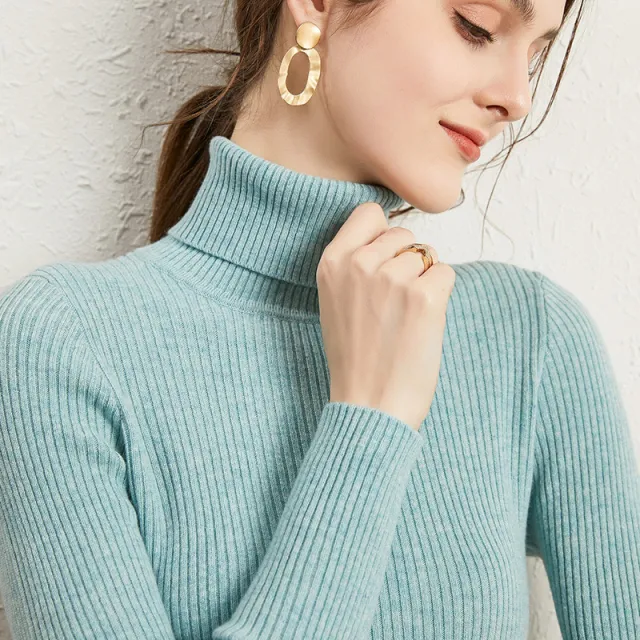 Women's Turtleneck Sweater Slim fit Lapel Thickening Knitted Bottoming Shirt Mint - Shop at LoveMi