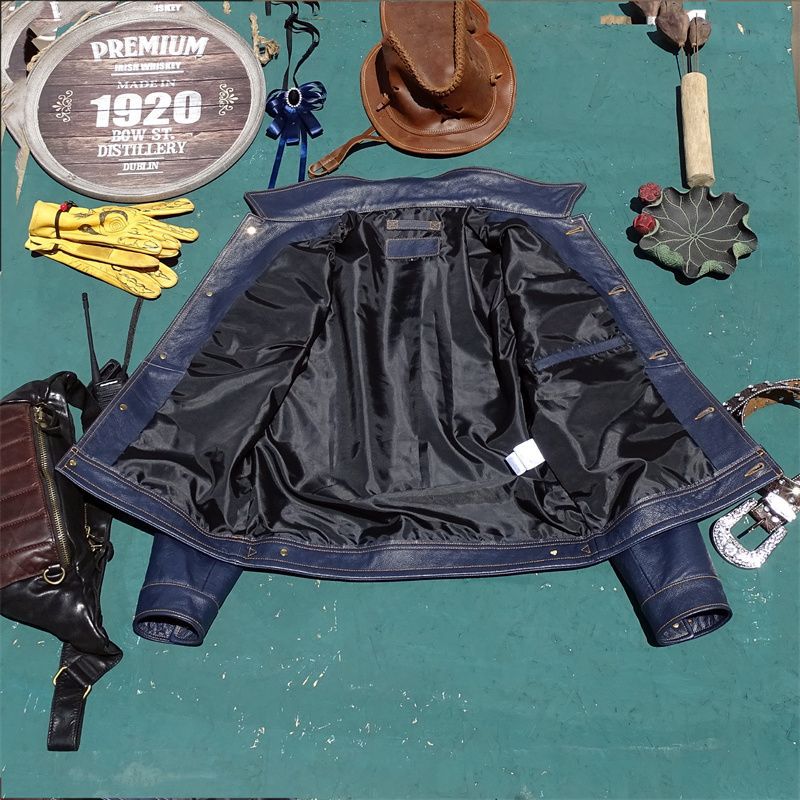 Head Layer Cowhide Knight Short Leather Jacket Top