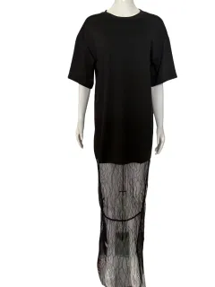 Round Neck Sweater Stitching Lace Temperament Dress - Black - View 1