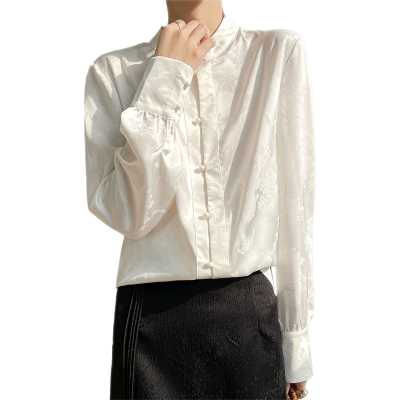 Womens Inner-layer Mandarin-collar Button-front Shirt Top