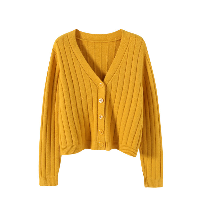 V neck Sweater Sweater Thin Cardigan Jacket Top For Women Yellow - Shop at LoveMi