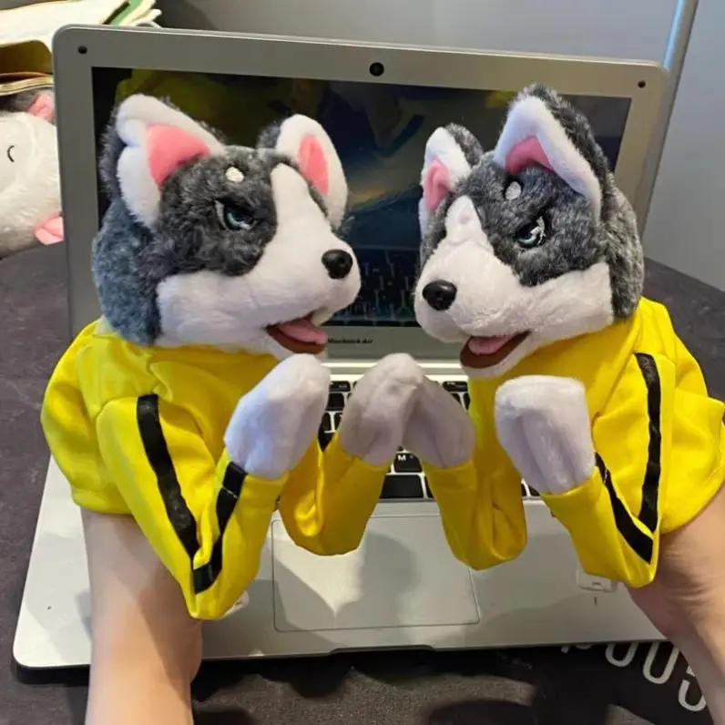 Plush Animal Boxing Dog Toy Interactive Hand