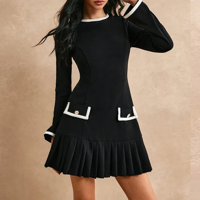 Womens Stylish Fitted Crew neck Long sleeve Dress Black - Shop at LoveMi