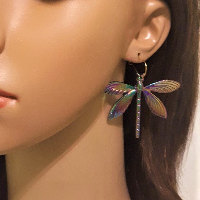 Colorful Dragonfly Metal Alloy Earrings Ornament