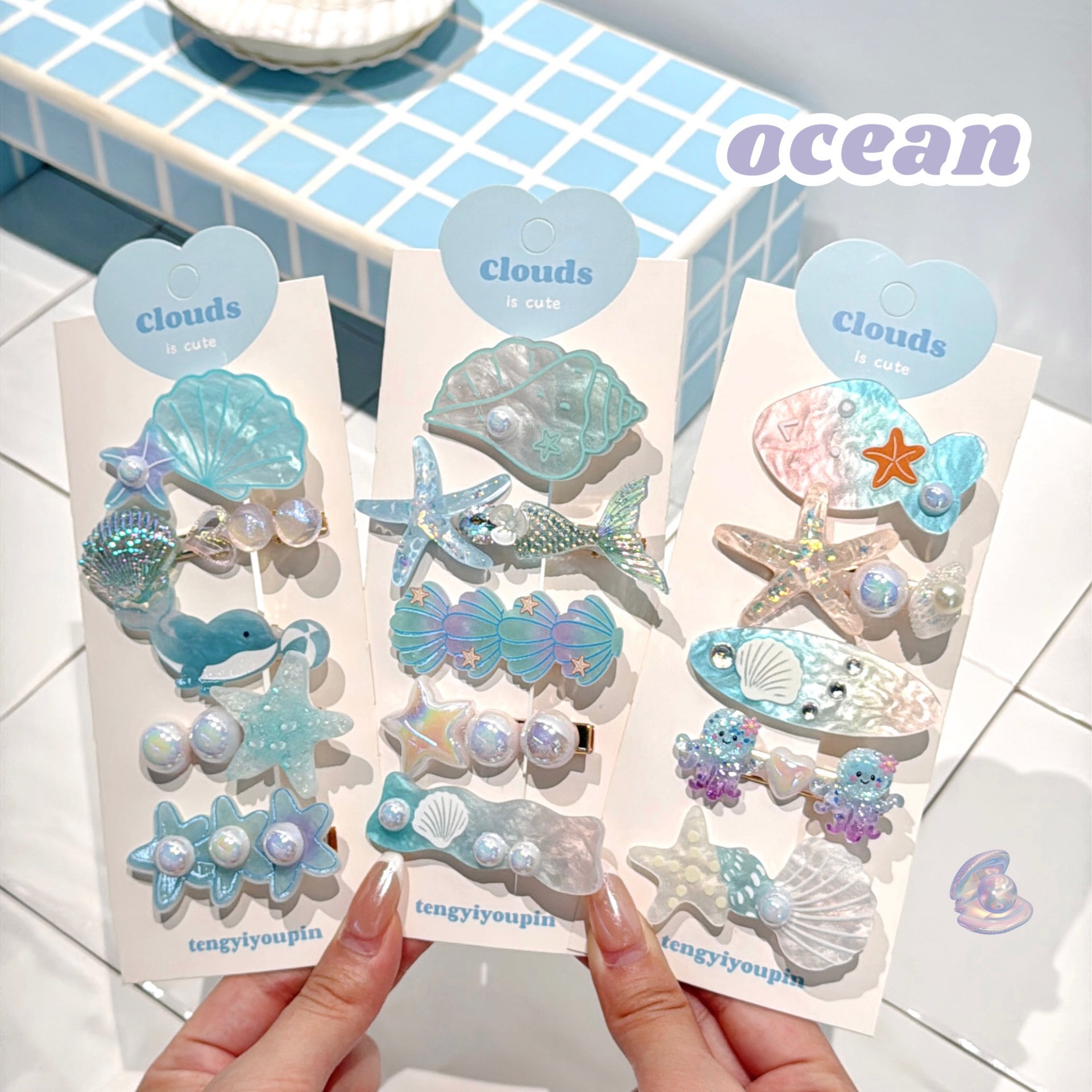 Beach Resort Style Acrylic Shell Conch Hair Clip Set 3