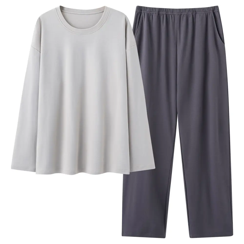 Mens 100 Cotton Pajama Set with Long-sleeve Top