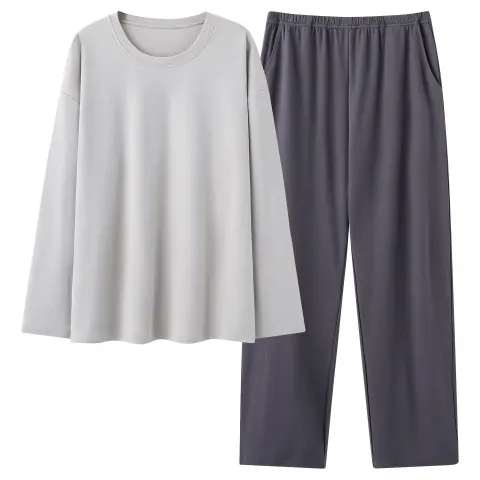 Mens 100 Cotton Pajama Set with Long-sleeve Top