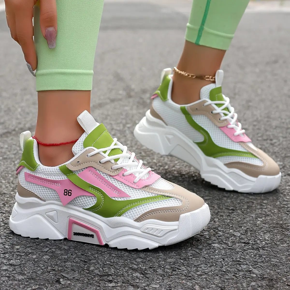 Womens Casual Sporty Floral Mesh Breathable Thick-Soled