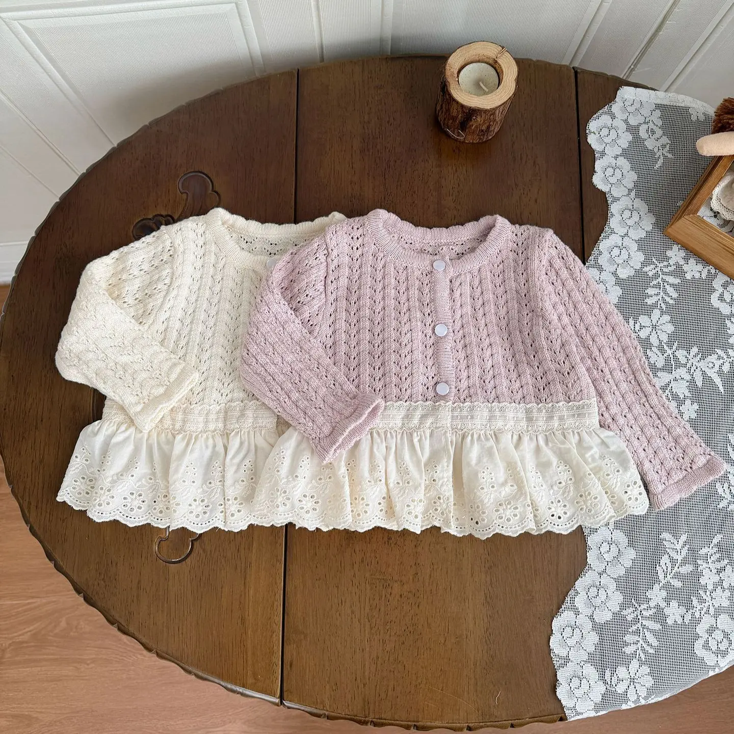 Hollow-out Knitted Cardigan For Baby Girls