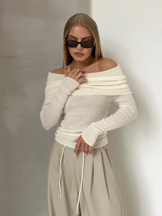 Winter Sexy Slim fit Cashmere Off neck Long Sleeve Bottoming Sweater White - Shop at LoveMi