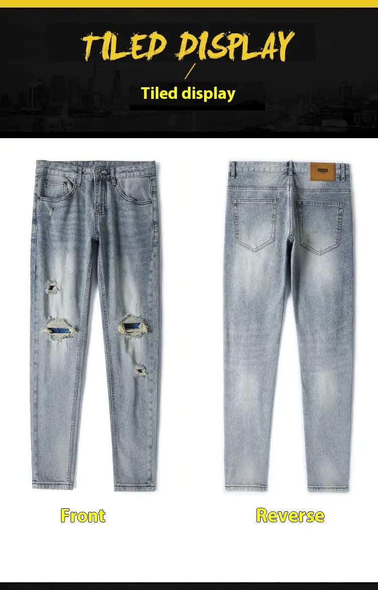 New Patch Ripped Jeans Men's Stretch