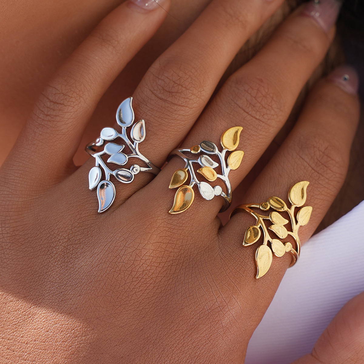 Stainless Steel Leaf Ring, picture 3 of 6