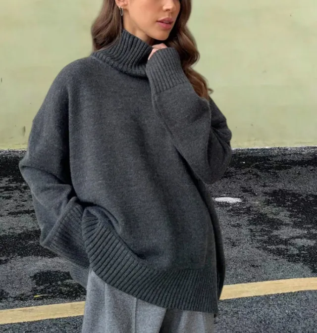 Autumn And Winter Loose Thermal Turtleneck Sweater Gray - Shop at LoveMi