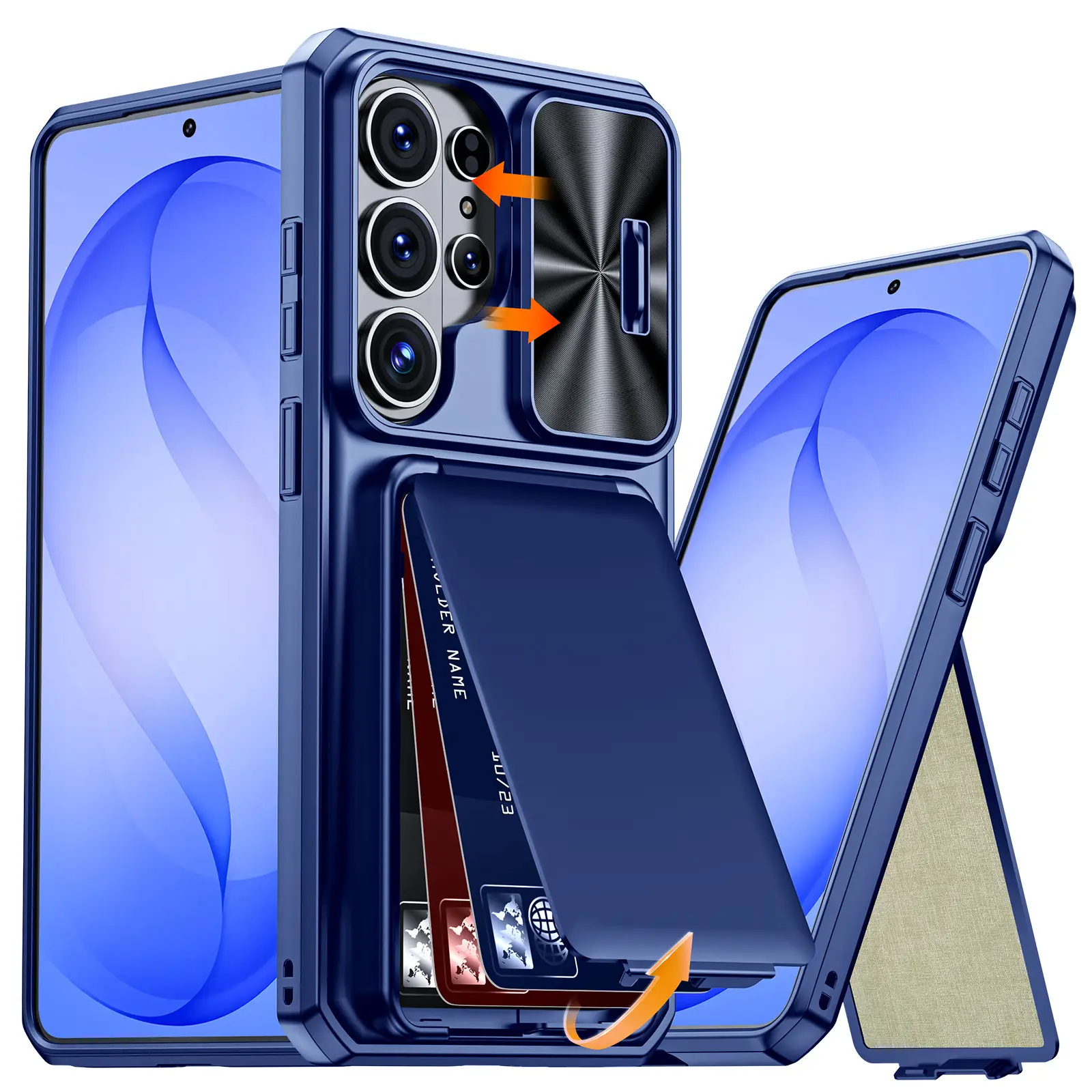 All-inclusive Drop-proof Window-slide Bracket Style Protective Magnetic Card Holder Phone Case
