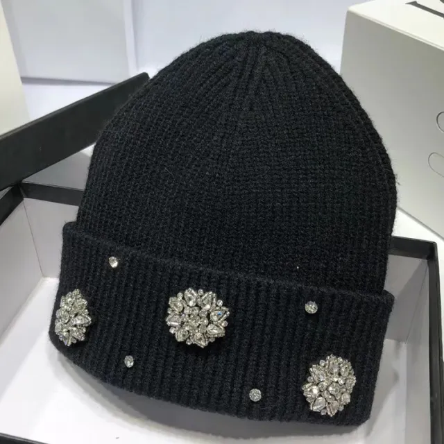 Hand sewn Rhinestone Letter Wool Hat Black 1 - Shop at LoveMi