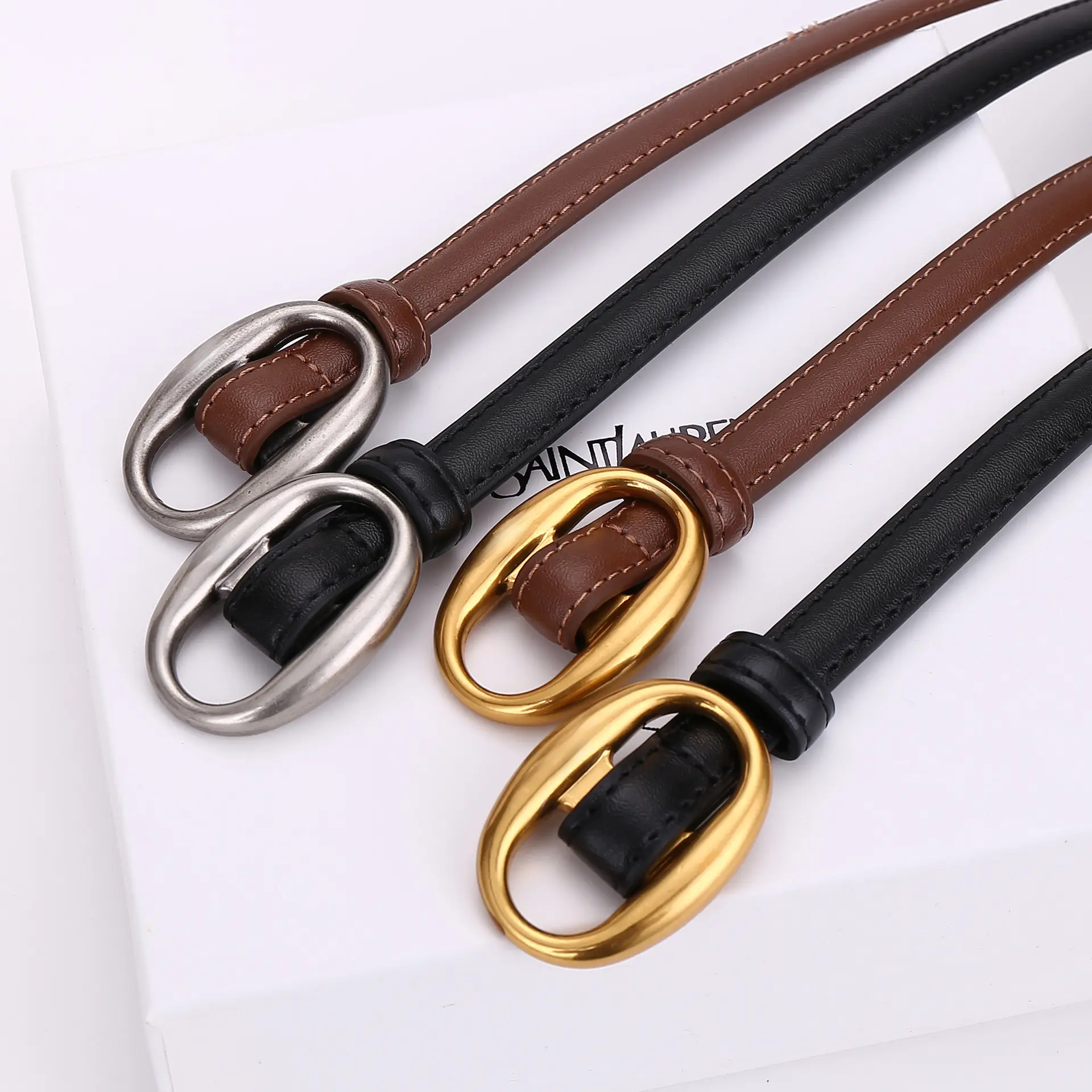 Womens Leather Belt With A Slim Waistband
