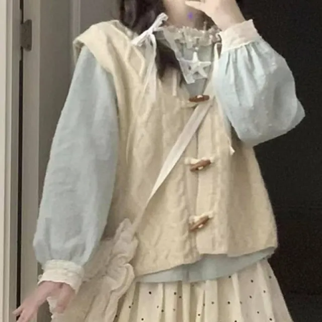 Milk Style Wear Horn Button Vest Lace Collar Milky White Vest - Shop at LoveMi