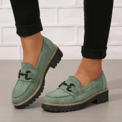 Women's Loafers With Horsebit Decoration - Green - View 1