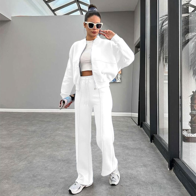 Fleece Zipper Cardigan Women's Clothes Fashion Casual Straight Pants Suit