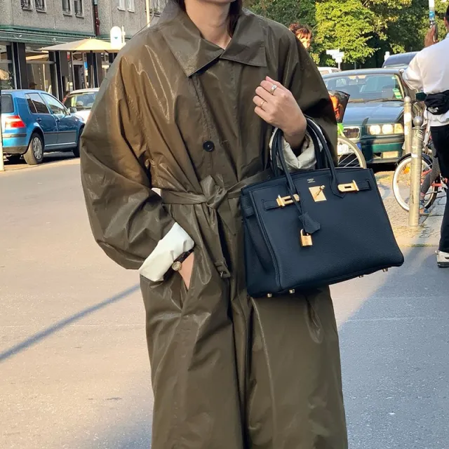 Retro Commuter's All matching Profile Slimming Lace up Trench Coat Green - Shop at LoveMi